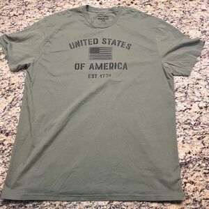 General Standard Mens 2XL T-Shirt Olive Green USA Flag Graphic Tee 1776